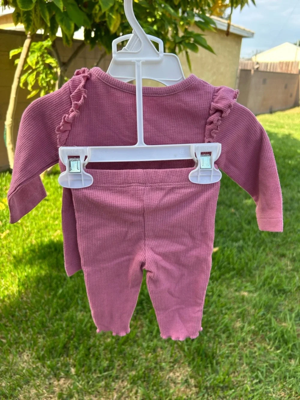 Carter's Pink Waffle-Knit Ruffle Shoulder Two-Piece